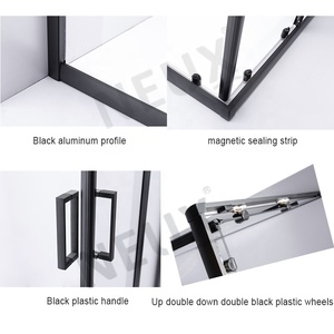 Moderno Box <span class=keywords><strong>Doccia</strong></span> Angolare con <span class=keywords><strong>Cabina</strong></span> e Porta Scorrevole con Telaio in Alluminio Nero - Product Image 4