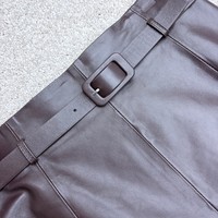 Nouvelle jupe longue en cuir de mouton vintage à taille naturelle pour femme, avec ceinture et fermeture éclair latérale, décontractée pour le streetwear