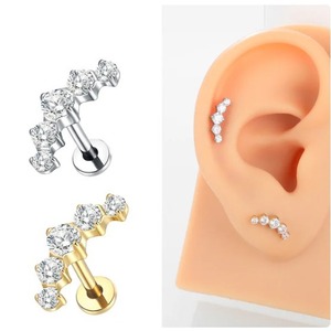 Piercing d'oreille unisexe en zircon, vis en titane 1.2*8mm à filetage interne, serti à griffes, en acier inoxydable, bijou de mode - Product Image 2