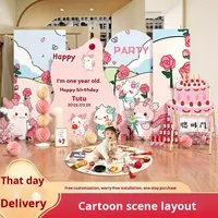 Modern Dijital Baskılı Pembe Karikatür Ejderha Bebek KT Levha Balon Fonu 1. Yaş Günü Kutlama Haftası Töreni Parti Süsleme Seti