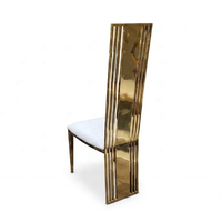 Chaise de Mariage Luxe à Dossier Haut en Acier Inoxydable Doré, Cadre Rayé Contemporain, Siège de Marié en Similicuir Blanc