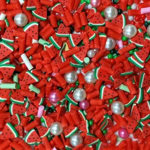 Venda quente em massa de verão colorido polímero desenhos argila fatia glitter polvilha decorações de festa sacos de natal de vidro em forma de coração