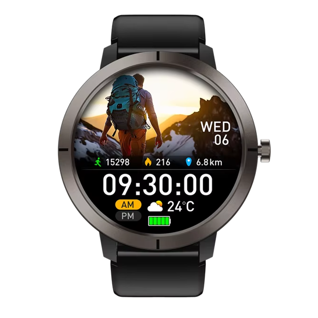 DM76 GPS Smartwatch AMOLED Screen Unisex Rugged Outdoor Sport Fitness Sleep Tracker IP68 Waterproof Location Remote Control