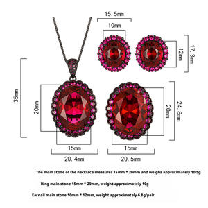 Ensemble de boucles d'oreilles pendantes en zircon rouge ovale 15*20MM en cuivre écologique, plaqué or noir haut de gamme, vente en gros - Product Image 2