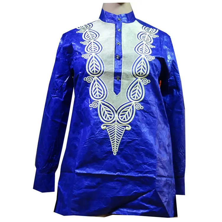 Hommes africains bazin hauts robe avec assez de stock YN003-1 bleu royal