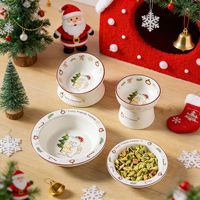 Bol pour animaux de compagnie en céramique de la série de Noël NicePets |   Plat à nourriture et à eau au design festif du Père Noël |   Bord de protection surélevé anti-basculement 4 styles