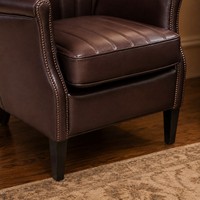 Fauteuil individuel confortable et durable en cuir marron avec structure en bois massif, chaise d'appoint moderne pour la maison, le bureau, la salle à manger et le salon