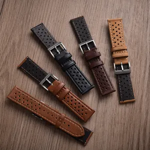 Juelong 18mm 20mm 22mm Rally Genuine Calf Leather Watch Strap Vintage Perforated Genuine Leather Watch Strap