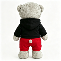 Ours en peluche gris bouclé de haute qualité, à câliner, avec tenue décontractée (hoodie et short), personnalisable avec logo, animal en peluche, poupée en peluche