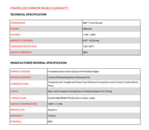 Espejo de Baño Moderno con Retroiluminación LED de 500W, Calentamiento Rápido por Infrarrojos, Grafeno, Montado en la Pared, de Vidrio, Eficiente Energéticamente e Inteligente - Product Image 6