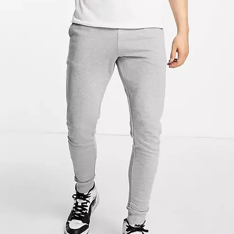 organic skinny men joggers in gray elasticated drawstring waist side pockets mens skinny tapered fit custom sweatpants