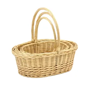 Fruit basket, flower basket, natural color shopping wicker basket Wicker storage basket with cloth lining