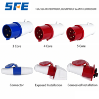 Connecteur de prise industrielle aviation mâle/femelle SFE CEE/IEC60309 étanche IP44 16A 32A 63A 125A 6H 2P+E 3 broches/4 broches/5 broches