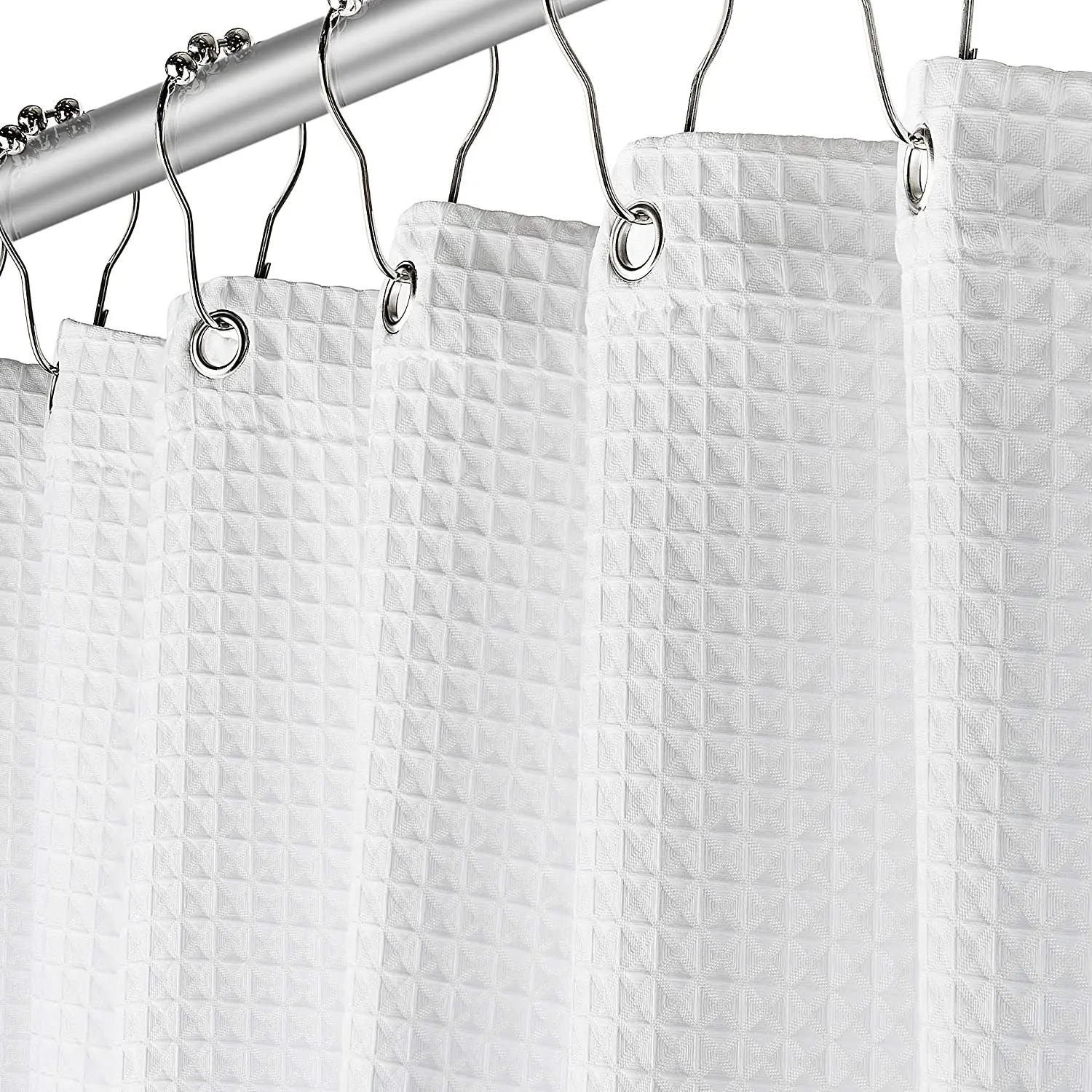 Ready Made Bathroom Waterproof Shower Curtain White Mildew Resistant Matt Waffle Polyester Shower Curtains with Loops