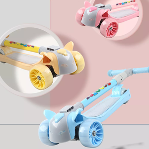 Trottinette pliable multifonction à 3 <span class=keywords><strong>roues</strong></span> pour enfants de 9 ans avec musique et lumière rose, <span class=keywords><strong>roues</strong></span> en PU réglables en hauteur - Product Image 4
