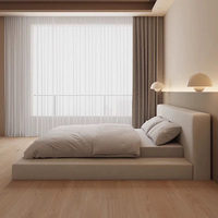 Schlafzimmermöbel Cremefarbenes Stoff-Tatami-Bett Modernes Schlichtes Kingsize-Holzbodenbett für das Hauptschlafzimmer