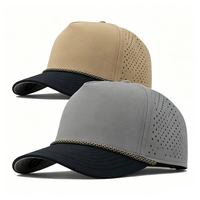 Casquette de baseball professionnelle personnalisée de haute qualité à 5 panneaux, imperméable, en polyester perforé au laser, avec cordon, pour sports de plein air