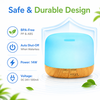 Diffuseur d'huiles essentielles OEM 500 ml à effet bois, humidificateur ultrasonique, LED 7 couleurs, 3 minuteurs, arrêt automatique, aromathérapie, vente en gros
