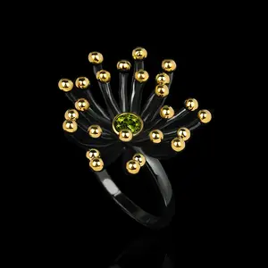 Hot Sale Fashion Jewelry KYRA01385 Flower Shape Black Gun Plated Amethyst Gemstone Ring For Women