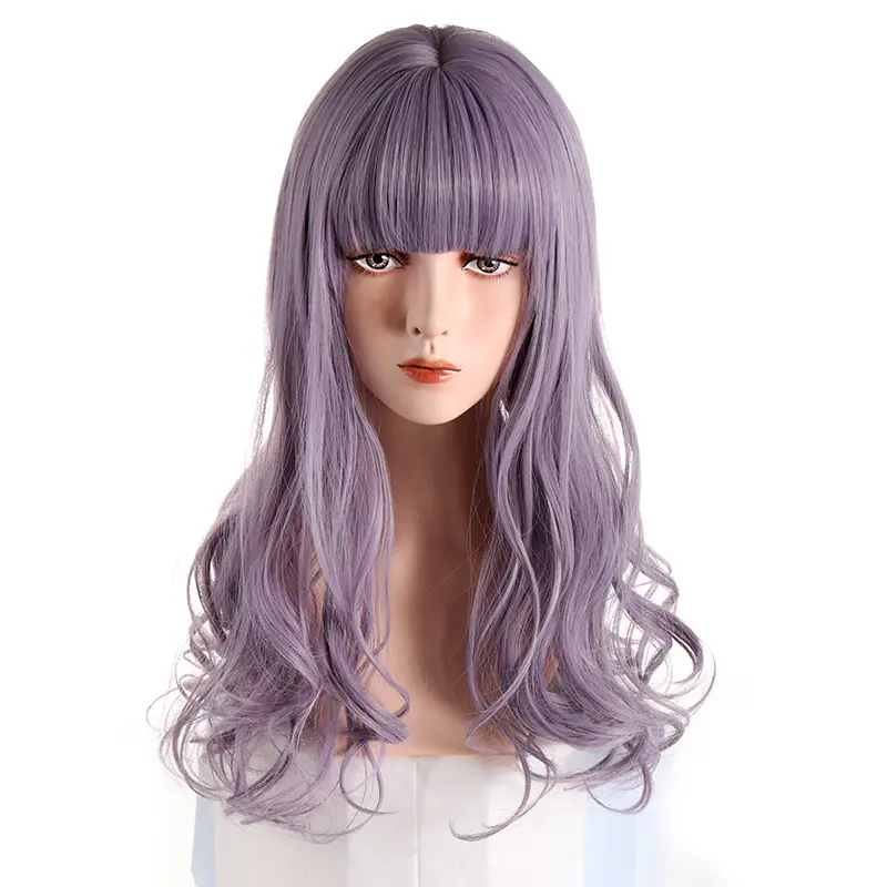 1276 purple wave hair 24 inches long synthetic full wigs with bangs heat resistant fiber artificial for women OEM available