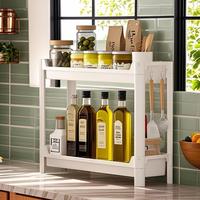 Étagère de rangement en plastique moderne à deux niveaux pour la cuisine avec un design détachable pour les bouteilles d'assaisonnement et l'organisation du bureau