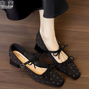 Zapatos de tacón alto antideslizantes de cuero con tacones gruesos, zapatos de mujer, punta cuadrada, estilo Mary Jane, estilo francés - Product Image 5