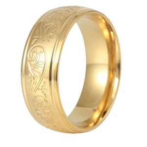 yunnique European American Fashion <b>Titanium</b> Steel <b>Ring</b> Gold Men's Plant Pattern Geometric Design Gift Jewelry - Product Image 5