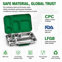 Boîte à lunch bento AOHEA en acier inoxydable avec 5 compartiments, portable, anti-fuite, sans BPA, certifiée FDA, CPC et LFGB, pour l'école