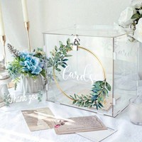 Boîte à cartes de mariage moderne et simple en acrylique transparent, imprimée UV, étui de rangement transparent pour enveloppes d'anniversaire, de remise de diplôme ou de bénédiction
