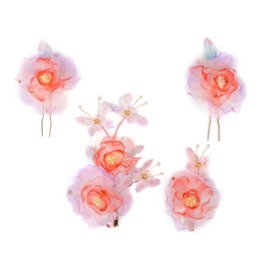 24 Nuevos Accesorios para el Cabello Hanfu Hechos a Mano con Diseño Original, Hilo Enrollado, Seda Sintética Rojo Púrpura, Pinza para el Cabello con Flor de Lámina Dorada - Product Image 5
