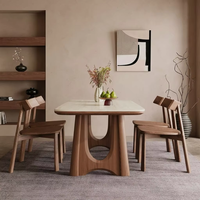 Table à manger en pierre frittée, table à manger rectangulaire, travertin, bois massif, couleur noyer, style vintage, table à manger en bois de frêne