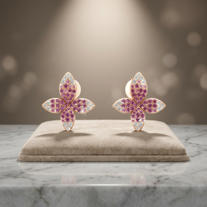 Rose Gold Flower <b>Stud</b> <b>Earrings</b> With Amethyst And Diamond For Women Luxury Everyday Wear - Product Image 3