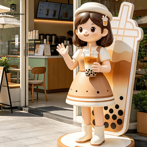 Statue de Fille à Thème Bubble Tea en Fibre de Verre Faite à la Main, Sculpture de Personnage de <span class=keywords><strong>Dessin</strong></span> <span class=keywords><strong>Animé</strong></span> pour Décoration Commerciale de Café et Restaurant - Product Image 4