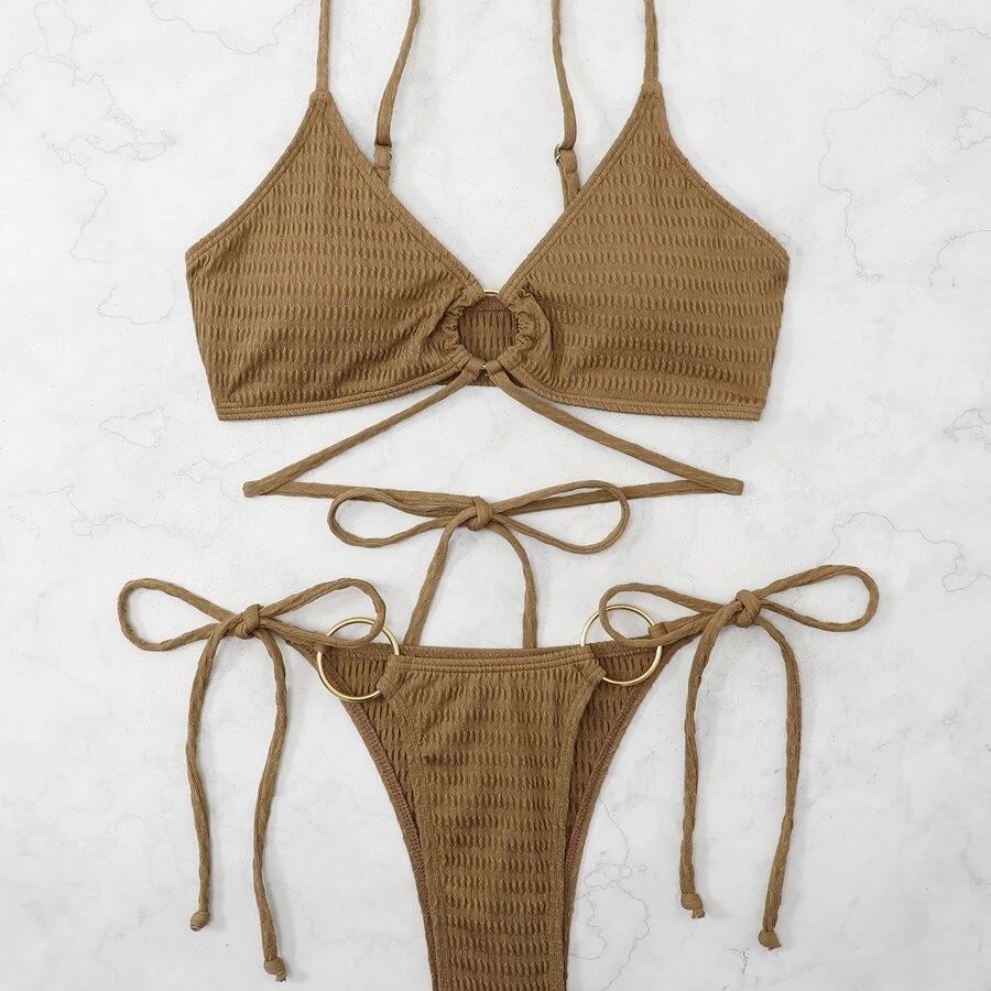 2025 New Halter Wrinkled Bikini Women Swimwear Female