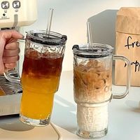 Novel 500ml Glacier Pattern Glass Handle Water Cup avec couvercle et paille Convient pour le café, le lait, le jus, le thé, le milkshake, la bière