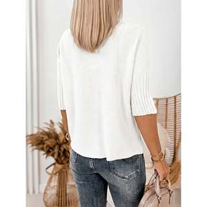 Pull à col roulé à manches trois quarts pour femme, blanc, taille XS, tricot, vêtement décontracté - Product Image 5