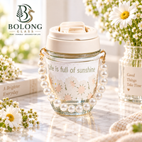 Gobelet en verre personnalisé avec logo, poignée en perles, couvercle à rabat imprimé marguerite, 350 ml, détachable, mignon, cadeau, thé, café, Bolong