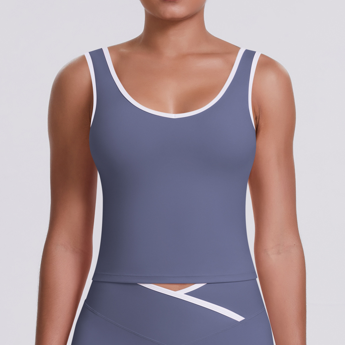 New Style Contrasting Color Cross-Tied Tight-Fitting Brush Tank Top Yoga Tops Fitness Breathable