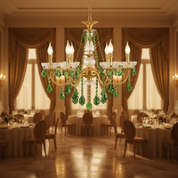 Lustre en cristal vert tout en cuivre, style français vintage, style pastoral européen, lampe suspendue pour la décoration de la maison, de l'hôtel, du restaurant