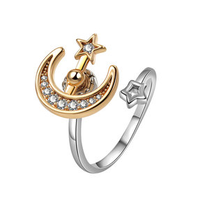 Anillo giratorio de luna y estrellas elegante, superventas transfronterizo, anillo de luna y estrellas para mujer, anillo abierto antiestrés y para aliviar la ansiedad - Product Image 5
