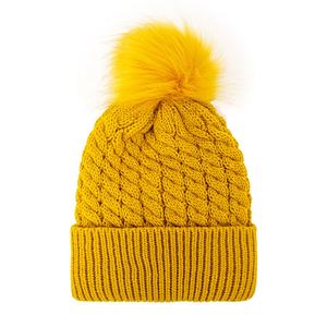 Femmes et hommes chaud câble tricot Satin doublé Beanie avec <span class=keywords><strong>pompon</strong></span> uni classique acrylique Designer Beanie chapeaux - Product Image 2