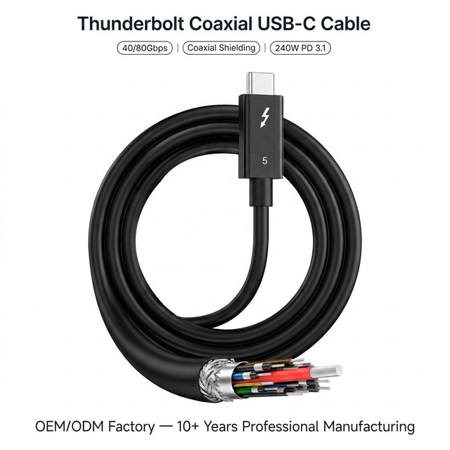 Professional 80Gbps Coaxial Type C Premium Cable 240W Thunderbolt Fast Charging 8K Video Output Data Transfer Cord for OEM