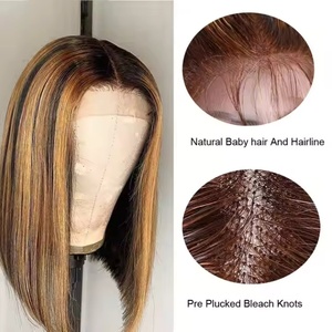 Perruque Bob à coupe émoussée en cheveux vietnamiens bruts avec couleur <span class=keywords><strong>de</strong></span> <span class=keywords><strong>clé</strong></span> <span class=keywords><strong>de</strong></span> piano HD Lace Front Glueless <span class=keywords><strong>Double</strong></span> Drawn Straight Short Bob Wigs - Product Image 3