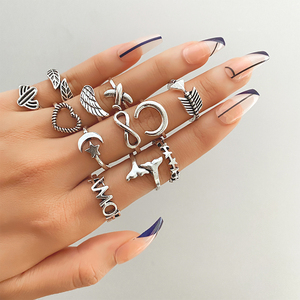 12pcs Simple Silver Plated Classic <b>Moon</b> and Star Wedding Engagement Anniversary Rings for Women Jewelry - Product Image 3