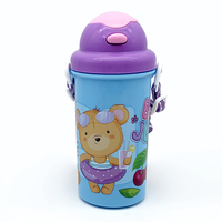 Bouteilles d'eau pour enfants en plastique recyclable sans BPA, anti-fuite, avec paille et corde, design dessin animé, 500 ml, pour boire directement en toute sécurité