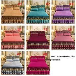 K1230 Cotton Blend <b>Bed</b> Sheet <b>Cover</b> Wedding Housewarming Graceful Bedspread Lace Fitted Sheet Cotton <b>Bed</b> <b>Cover</b> Skirt - Product Image 2