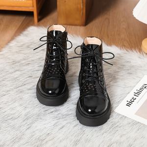 Botines Cortos de Charol Negro para Mujer, Cómodos, con Cierre de Cordones y Cremallera, Forro de Piel y Suela Gruesa para Primavera y Otoño - Product Image 2