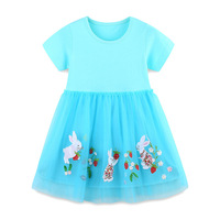 BKD fabricant belle robe d'été pour filles à manches courtes motif de lapin bleu Style Vintage tissu personnalisé couleur imprimé