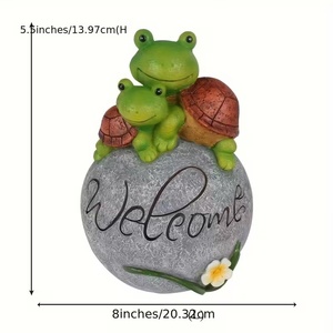 ウェルカムタートル樹脂彫刻、グレーストーンベースガーデンデコレーション（屋外パティオ用）、キュートな動物像（庭の通路用） - Product Image 6