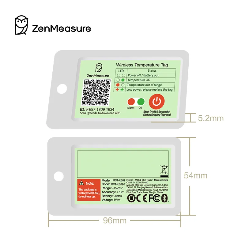 ZenMeasure Bluetooth Wireless sensore di temperatura Tag monitor data logger MOT-U202/7 utilizzato per strumenti medicali freschi catena del freddo